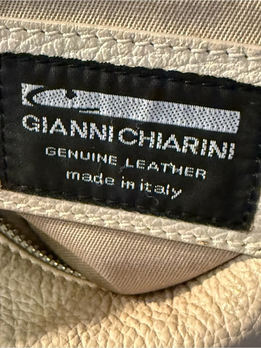 Cream Leather Zip-Front Backpack Tote for Women